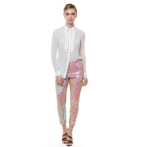 Pantaloni paiete skinny, rose auriu