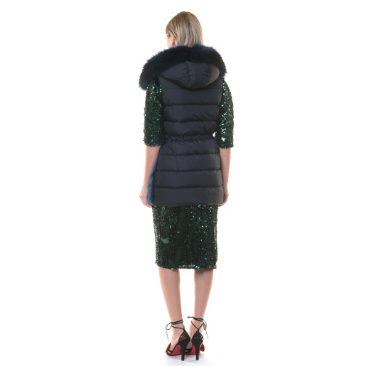 Vesta polyester cu blana naturala raton, albastru-navy, 80cm