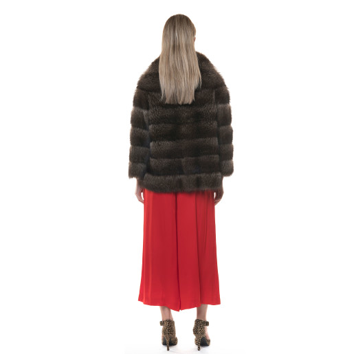 Jacheta blana naturala raton, negru-olive, 65cm