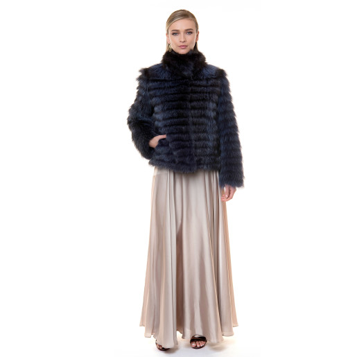 Jacheta blana naturala raton, negru-albastrui, 60cm