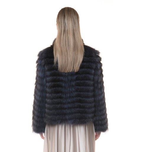 Jacheta blana naturala raton, negru-albastrui, 60cm