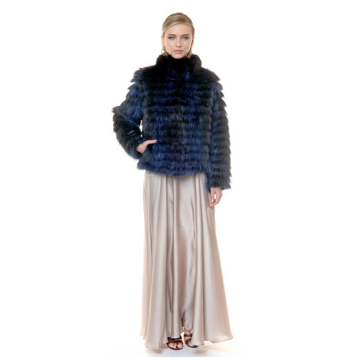 Jacheta blana naturala raton, negru-albastrui, 60cm