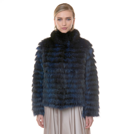 Jacheta blana naturala raton, negru-albastrui, 60cm