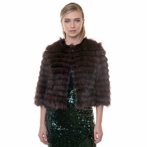 Jacheta blana naturala raton, negru-visiniu, 50cm