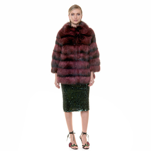 Haina blana naturala raton, negru-visiniu, 60cm