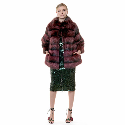 Haina blana naturala raton, negru-visiniu, 60cm