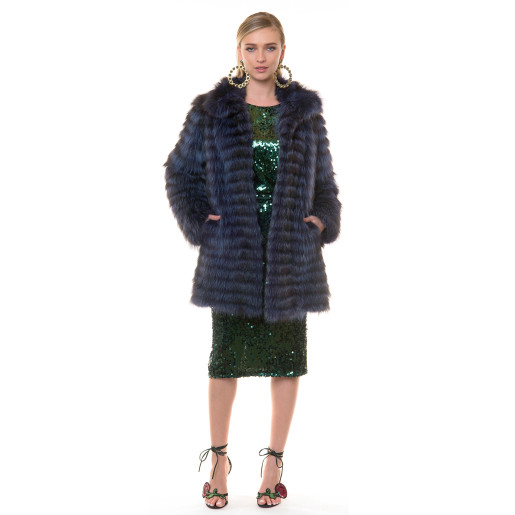 Haina blana naturala raton, negru-albastrui, 85cm