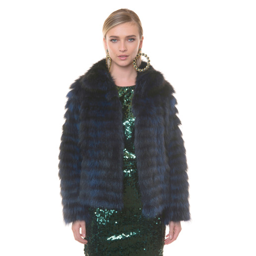 Jacheta blana naturala raton, negru-albastrui, 60cm