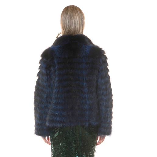Jacheta blana naturala raton, negru-albastrui, 60cm