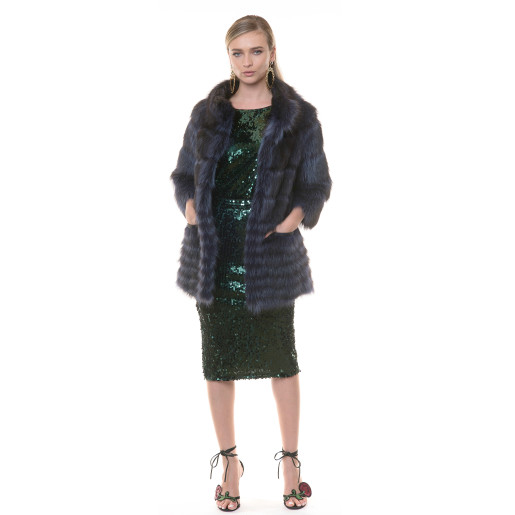 Jacheta blana naturala raton, negru-albastrui, 75cm