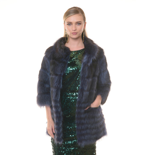 Jacheta blana naturala raton, negru-albastrui, 75cm