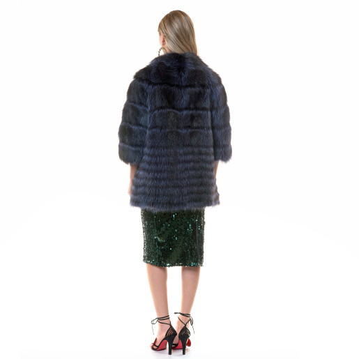 Jacheta blana naturala raton, negru-albastrui, 75cm