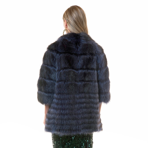 Jacheta blana naturala raton, negru-albastrui, 75cm