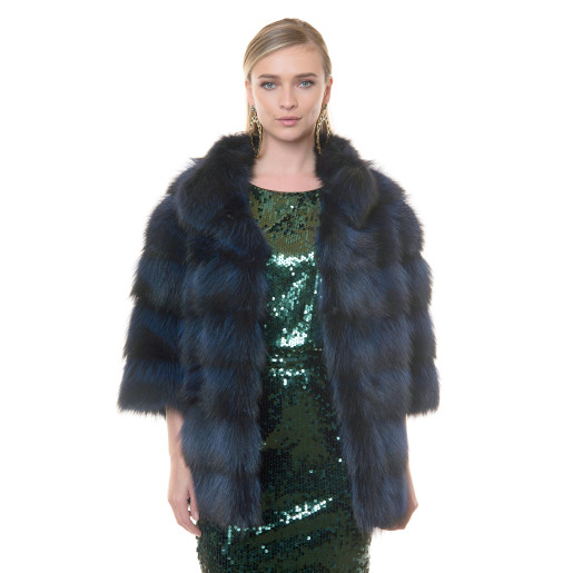 Jacheta blana naturala raton, negru-albastrui, 70cm