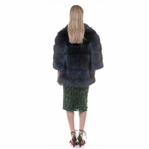 Jacheta blana naturala raton, negru-albastrui, 70cm