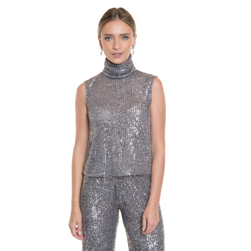 Pantalon din paiete argintii