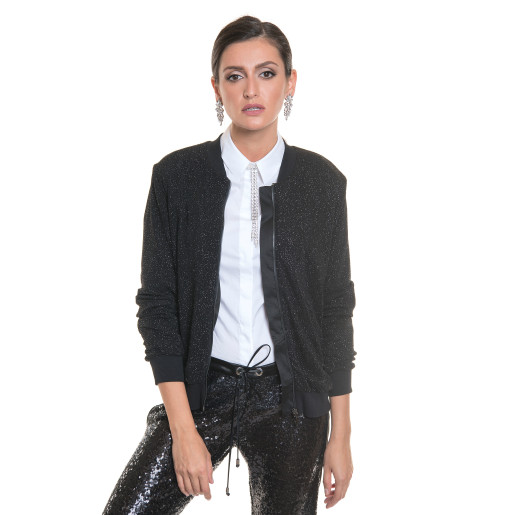 Pantaloni paiete negri cu vipusca de saten