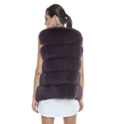 Vesta blana naturala vulpe, culoare bordo, 70cm