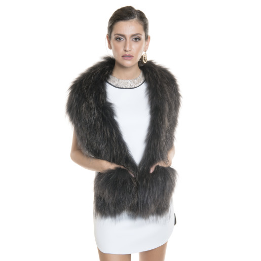 Sal cu buzunare blana naturala vulpe, gri petrol