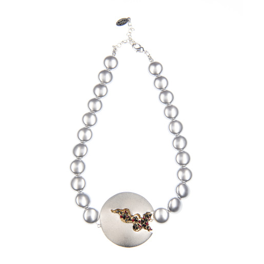Colier Selena perle Swarovski Grey Pearl, cristale Swarovski