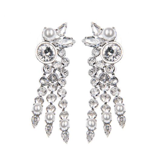 Cercei Kira perle Swarovski White Pearl, cristale Swarovski