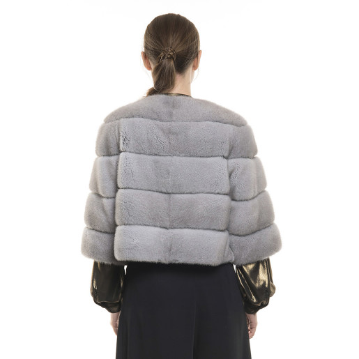 Jachetă de blană naturală de vizon/ nurcă, gri Sapphire, 52 cm