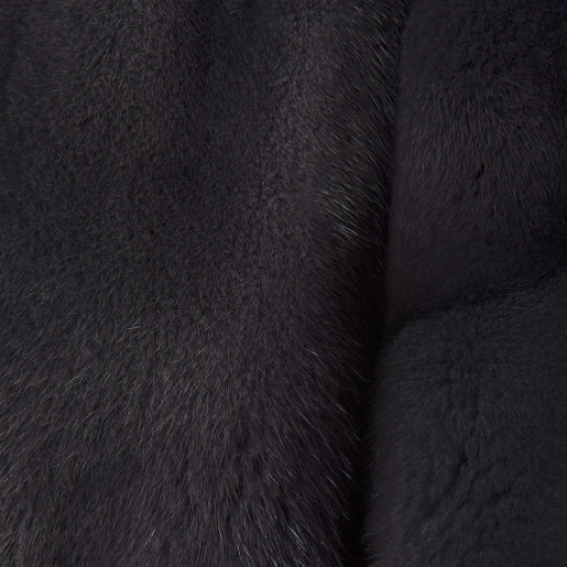 Jachetă de blană naturală de vizon/ nurcă cu gluga, neagră, 65cm + CADOU Palton shearling animal print