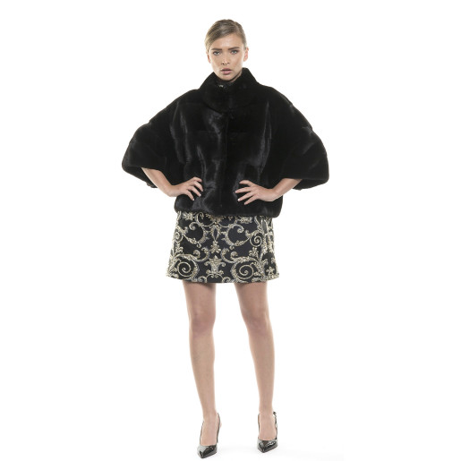 Jachetă de blană naturală de vizon/ nurcă, neagră, 55 cm + CADOU Palton Shearling animal print