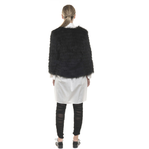 Jachetă de blană naturală de raton, neagră, 60 cm