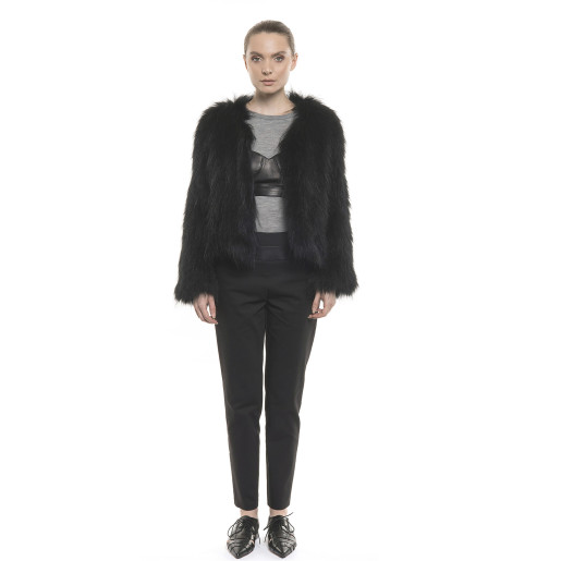 Jachetă de blană naturală de raton, culoare neagră, 50 cm