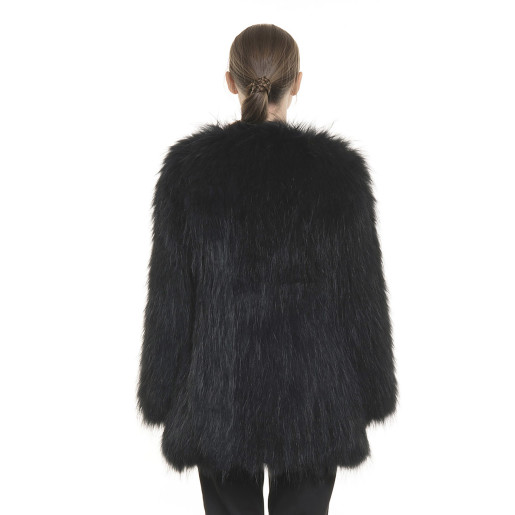 Jachetă de blană naturală de raton, culoare neagră, 70 cm
