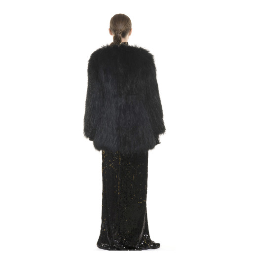Jachetă de blană naturală de raton, neagră, 70 cm