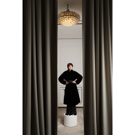 Palton blana naturala vizon tuns, negru, 110cm