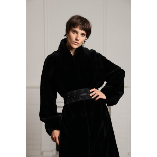 Palton blana naturala vizon tuns, negru, 110cm
