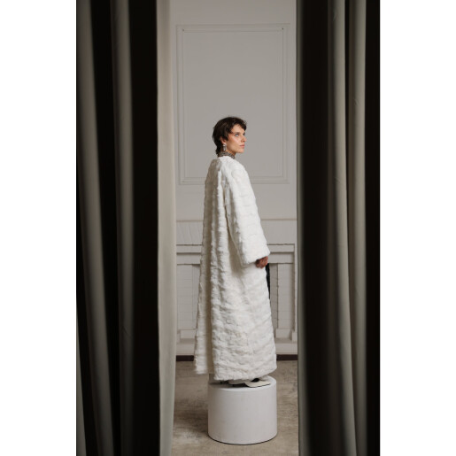 Palton blana naturala vizon, alb, 130cm