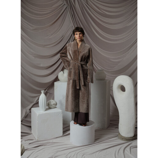 Palton blana miel South African tuns 3D, cordon, taupe, 115cm