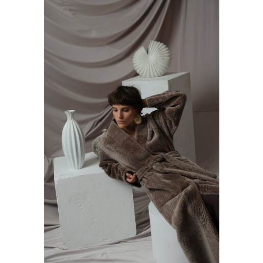 Palton blana miel South African tuns 3D, cordon, taupe, 115cm