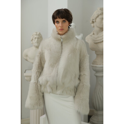 Geaca blana miel toscan, reversibila, ivory, 65cm
