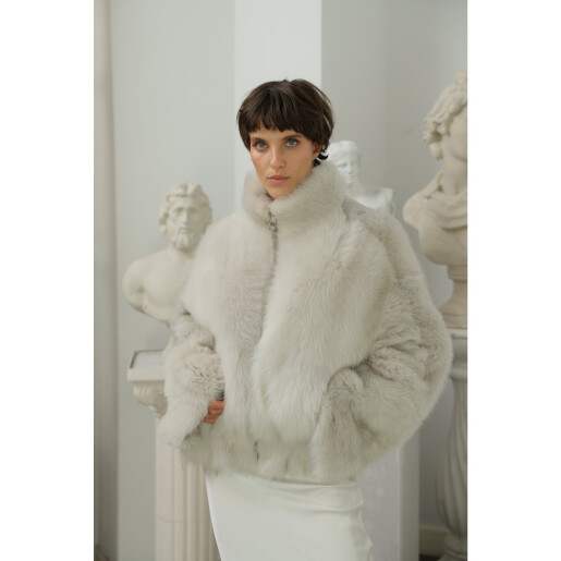 Geaca blana miel toscan, reversibila, ivory, 65cm