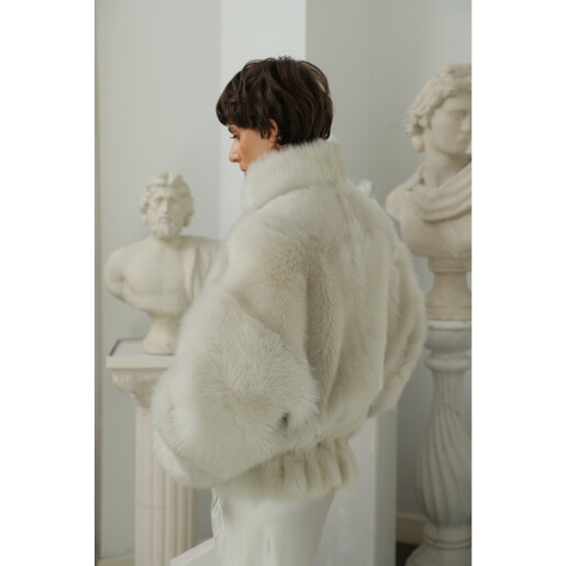 Geaca blana miel toscan, reversibila, ivory, 65cm