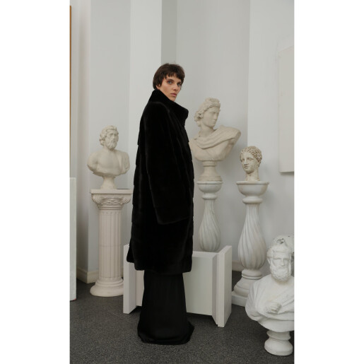 Haina lunga blana naturala vizon, oversized, negru, 100cm