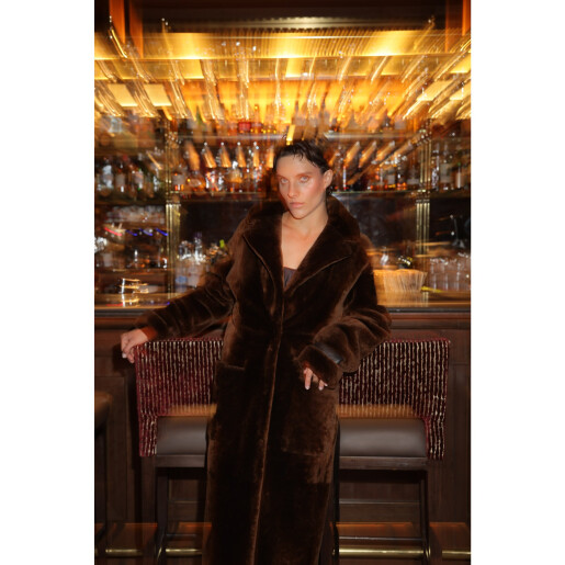 Palton shearling reversibil, maro castaniu, 110cm