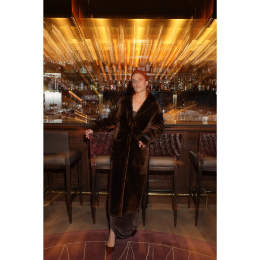 Palton shearling reversibil, maro castaniu, 110cm