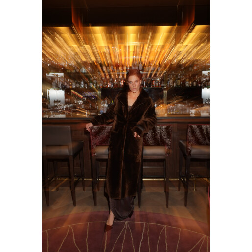 Palton shearling reversibil, maro castaniu, 110cm