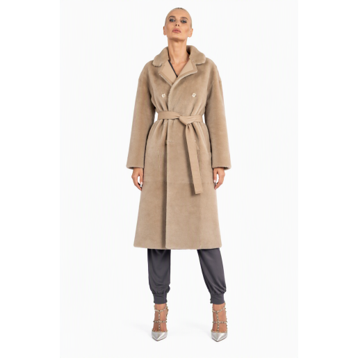 Palton shearling reversibil, bej, cucordon, 100cm
