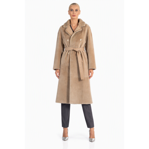 Palton shearling reversibil, bej, cucordon, 100cm
