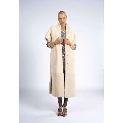 Vesta maneci scurte cu cordon, bej, 120cm