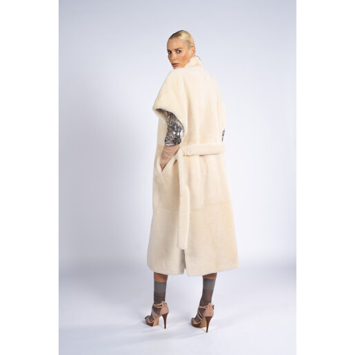 Vesta maneci scurte cu cordon, bej, 120cm