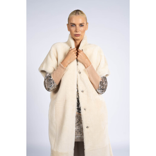 Vesta maneci scurte cu cordon, bej, 120cm