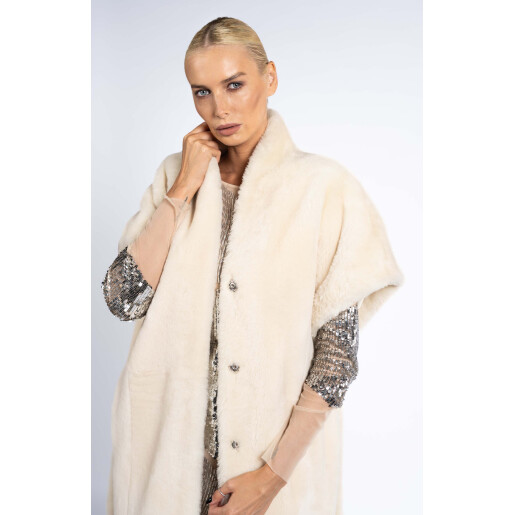 Vesta maneci scurte cu cordon, bej, 120cm